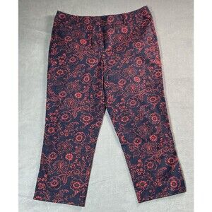LOFT Julie Floral Cropped Pants Navy Red Size 14 Women’s Ankle